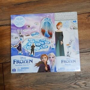 Disney's Frozen Snowflake Journey Game AND Glitter Puzzle 48 Pieces NEW